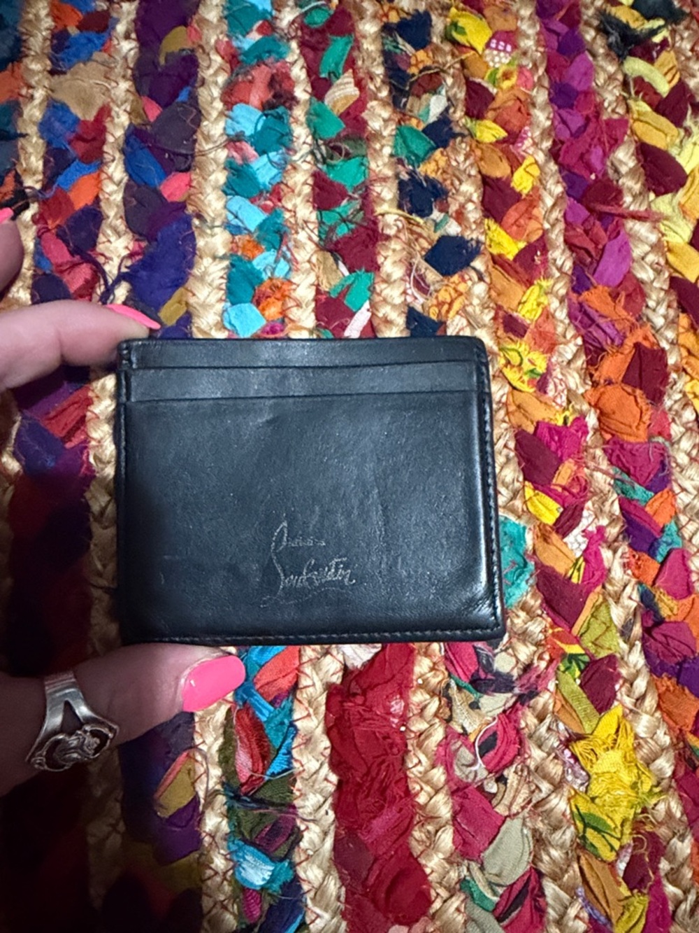 CHRISTIAN LOUBOUTIN Black Studded Leather Card Holder - Picture 2 of 5